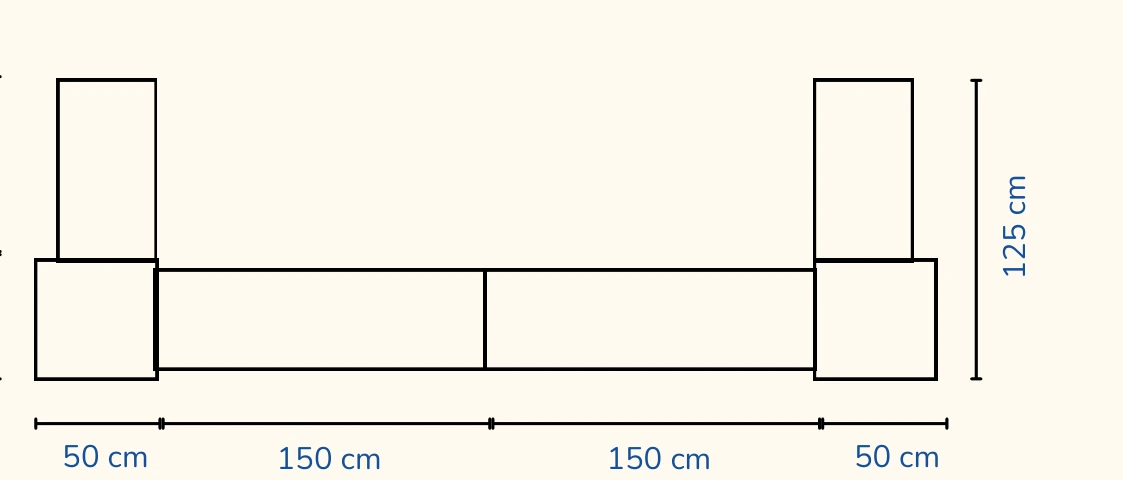 Medidas del bar: torres de 50 cm y módulos de 150 cm; 125 cm de alto en las torres